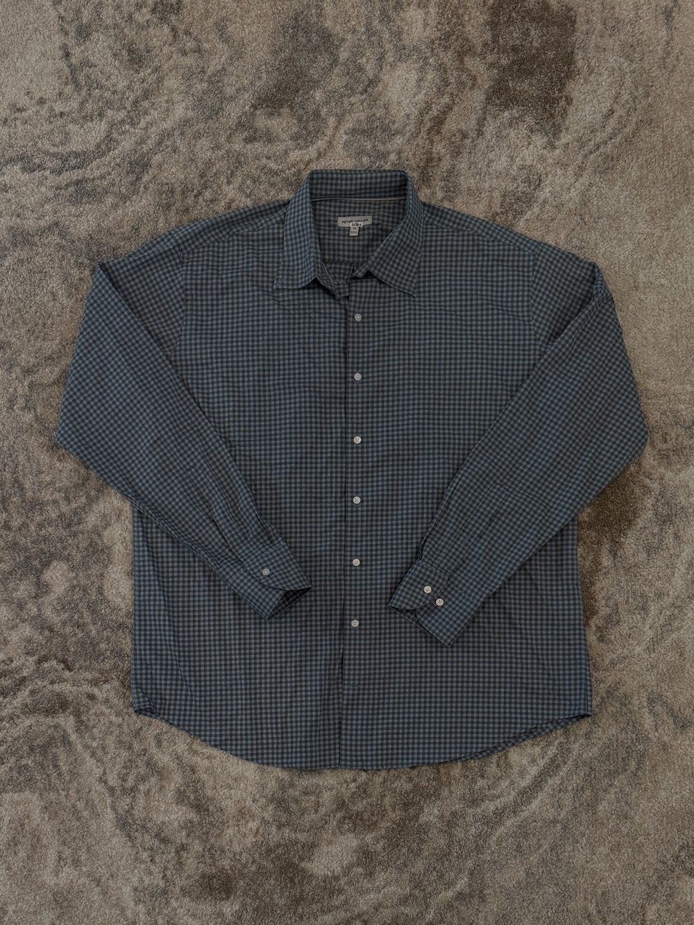 Peter Millar Men's Blue and Black Micro-Check Button-Down Shirt